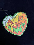 air freshener of candy corn heart with jack o lantern face.