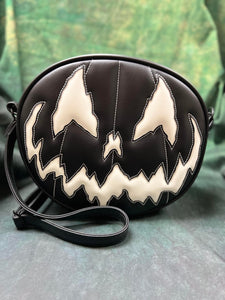Handcrafted Stark Raving Bag: Matte Black & White Glow-in-the-Dark Face