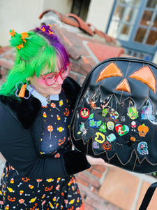 Large Pumpkin Kult Display Backpack -Black and Orange Glitter