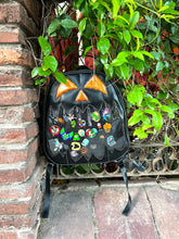 Load image into Gallery viewer, Large Pumpkin Kult Display Backpack -Black and Orange Glitter