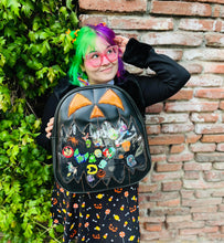 Load image into Gallery viewer, Large Pumpkin Kult Display Backpack -Black and Orange Glitter