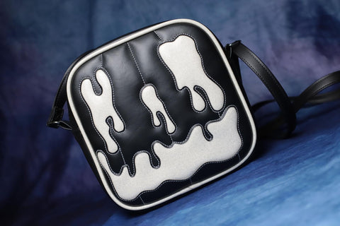 Handcrafted Goo Pumpkin Crossbody Bag Black and White Glitter