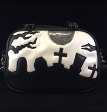 Load image into Gallery viewer, Hand Crafted : Graveyard Silhouette Box Dual Handbag Black and White