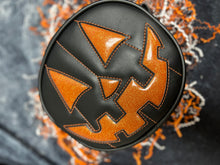 Load image into Gallery viewer, Handcrafted Small Happy face Black and Orange glitter