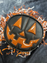 Load image into Gallery viewer, Handcrafted Small Happy face Black and Orange glitter