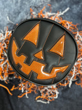 Load image into Gallery viewer, Handcrafted Small Happy face Black and Orange glitter