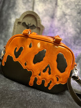 Load image into Gallery viewer, Hand Crafted : Poison Pumpkin Handbag Black with Orange Glitter Poison