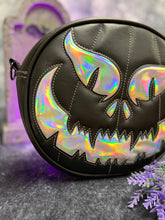 Load image into Gallery viewer, Black Friday sale Handcrafted : Evil Face Pumpkin Black and Silver Holographic