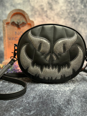 Hand Crafted Evil Face: Black and Glitter Grey