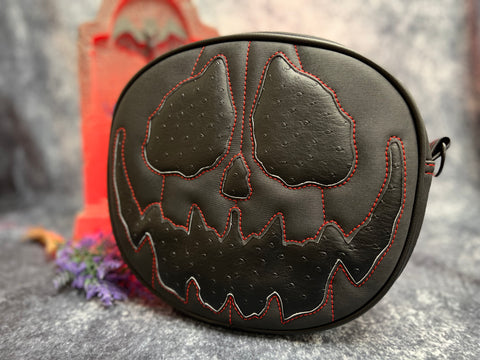 Black Friday Handcrafted : Unfortunate soul Black and Black Ostrich with Red Stitching