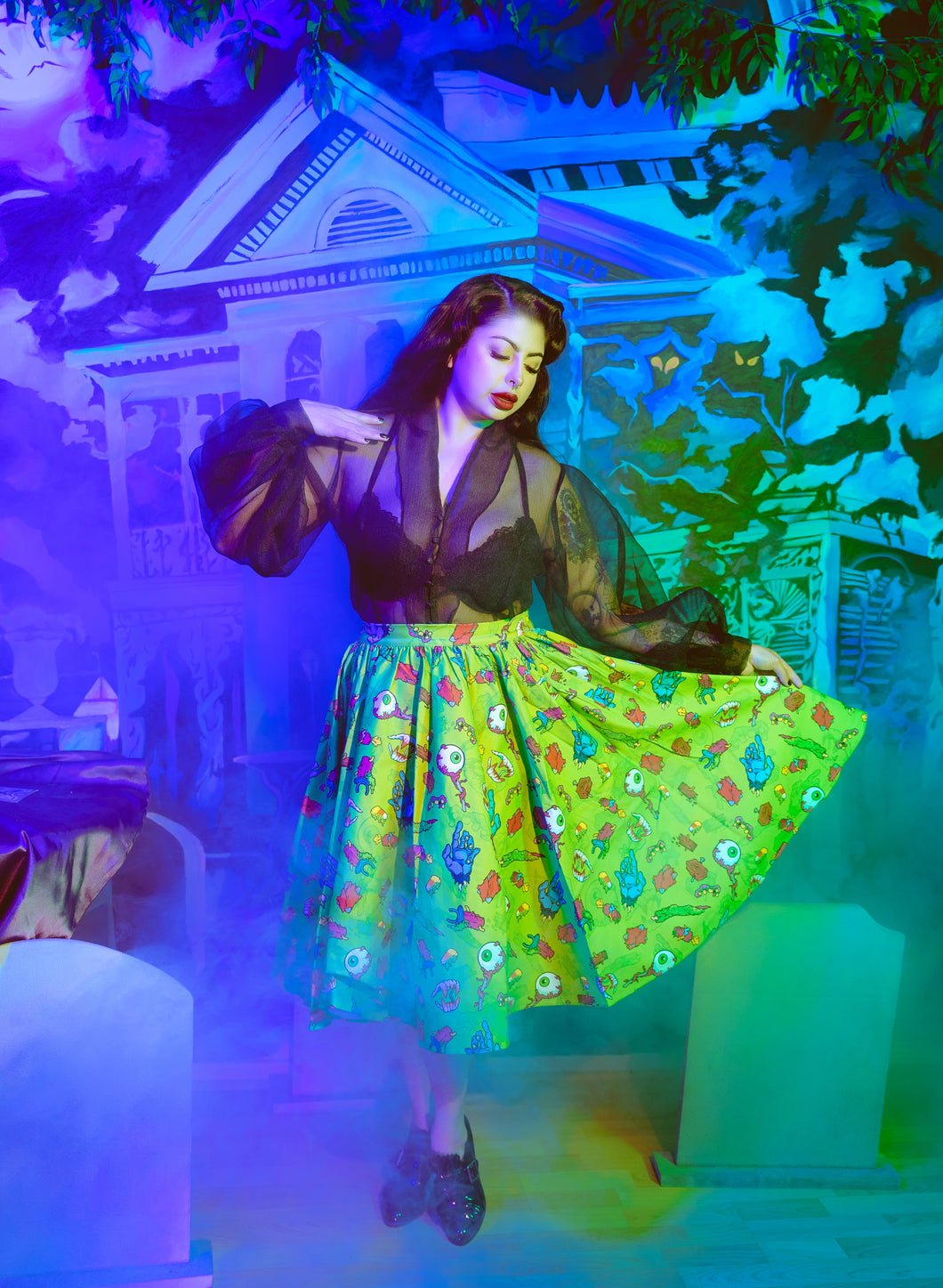 Grave Offerings Collection: Full Circle Skirt- Green