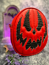 Load image into Gallery viewer, Hand Crafted : The Jackal Pumpkin bag Red and Patent black Crocodile