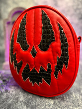 Load image into Gallery viewer, Hand Crafted : The Jackal Pumpkin bag Red and Patent black Crocodile