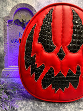 Load image into Gallery viewer, Hand Crafted : The Jackal Pumpkin bag Red and Patent black Crocodile