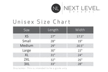 Load image into Gallery viewer, size chart for Next level apparel unisex sizes