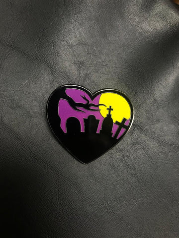 Heart Lapel Pin with a graveyard Scene
